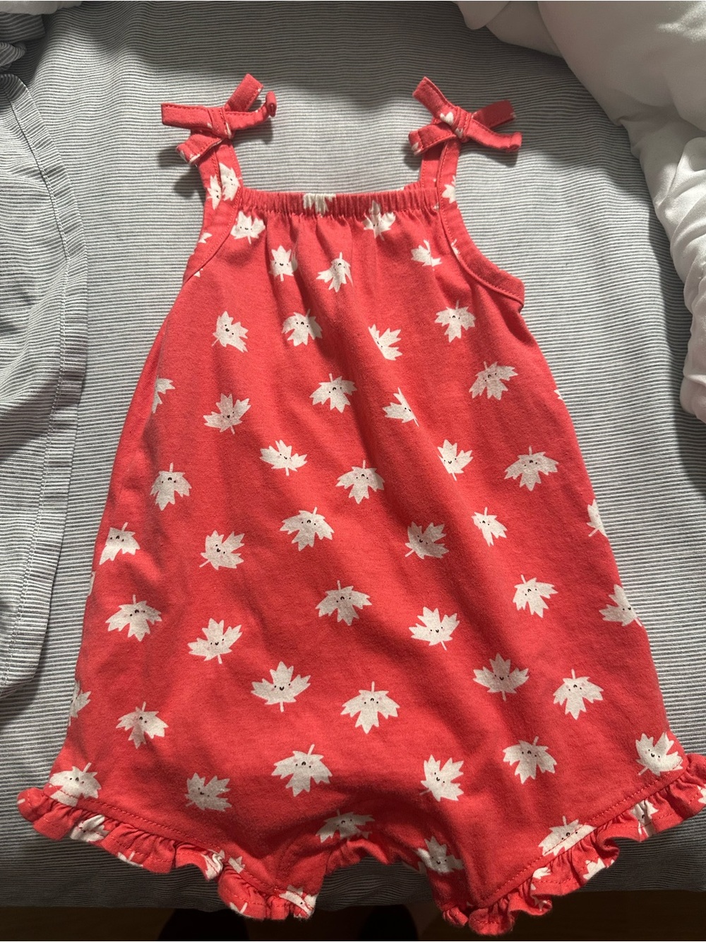 4/$15 Red Leaf Print Tie-Strap Romper